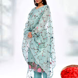 Aqua Blue Cotton Thread Embroidered Kurta Set