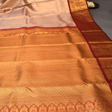 Silver-Grey Kanjivaram Silk Saree With Maroon-Gold Zari Pallu
