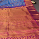 Royal Blue Kanjivaram Silk Saree With Magenta-Gold Zari Border