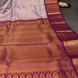 Silver Grey And Magenta Kanjivaram Silk Saree With Gold Zari Woven Border