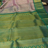 Pink And Green Kanjivaram Silk Saree With Gold Zari Leaf Weave And Ornate Border