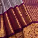 Silver Grey And Magenta Kanjivaram Silk Saree With Gold Zari Woven Border