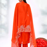 Bright Red Chiffon Floral Embroidered Kurta Set