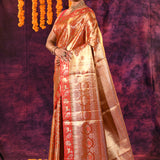 Gold With Red Contrast Shikargah Border Kanjivaram Silk Saree