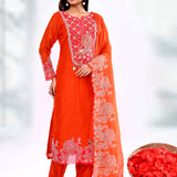 Bright Red Chiffon Floral Embroidered Kurta Set
