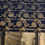 Navy Blue Kanjivaram Silk Saree With Gold Zari Floral Jaal And Wide Border