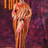 Gold With Red Contrast Shikargah Border Kanjivaram Silk Saree