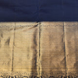 Navy Blue Kanjivaram Silk Saree With Gold Zari Floral Jaal And Wide Border