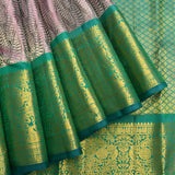 Pink And Green Kanjivaram Silk Saree With Gold Zari Leaf Weave And Ornate Border