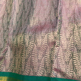 Pink And Green Kanjivaram Silk Saree With Gold Zari Leaf Weave And Ornate Border