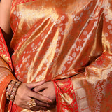 Gold With Red Contrast Shikargah Border Kanjivaram Silk Saree