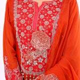 Bright Red Chiffon Floral Embroidered Kurta Set