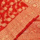 Red Gold Zari Floral Jaal Pure Silk Banarasi Saree With Heavy Woven Border