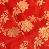Red Gold Zari Floral Jaal Pure Silk Banarasi Saree With Heavy Woven Border