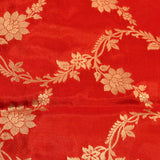 Red Gold Zari Floral Jaal Pure Silk Banarasi Saree With Heavy Woven Border