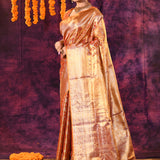 Rust Orange With Gold Floral Zari Checks Weave Kanjivaram Silk Saree