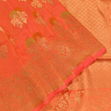 Coral Peach Gold Zari Floral Butti Pure Silk Banarasi Saree With Heavy Jaal Pallu