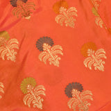 Coral Peach Gold Zari Floral Butti Pure Silk Banarasi Saree With Heavy Jaal Pallu