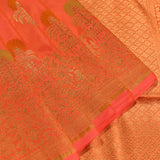 Coral Peach Gold Zari Floral Butti Pure Silk Banarasi Saree With Heavy Jaal Pallu