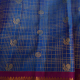 Royal Blue Kanjivaram Silk Saree With Magenta-Gold Zari Border
