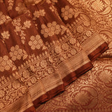 Rust Brown Copper Zari Floral Jaal Pure Silk Banarasi Saree With Heavy Woven Border
