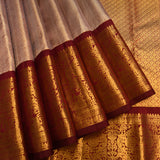 Silver-Grey Kanjivaram Silk Saree With Maroon-Gold Zari Pallu