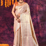 Champagne Gold With Striped Zari Weave Kanjivaram Tissue Saree