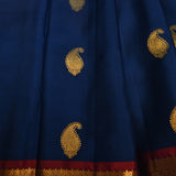 Navy Blue Kanjivaram Silk Saree With Red-Gold Zari Paisley Border