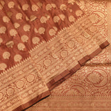 Brick Brown Copper Zari Floral Butti Pure Silk Banarasi Saree With Heavy Woven Border