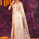 Champagne Gold With Striped Zari Weave Kanjivaram Tissue Saree