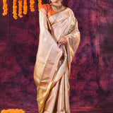 Champagne Gold With Striped Zari Weave Kanjivaram Tissue Saree