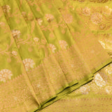 Lime Green Banarasi Silk Saree With Dual Tone Zari Jaal Floral Weave & Gold Zari Border