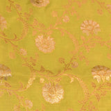 Lime Green Banarasi Silk Saree With Dual Tone Zari Jaal Floral Weave & Gold Zari Border