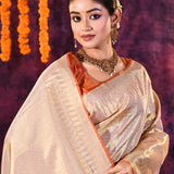 Champagne Gold With Striped Zari Weave Kanjivaram Tissue Saree