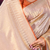 Champagne Gold With Striped Zari Weave Kanjivaram Tissue Saree