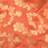 Orange Banarasi Silk Saree With Gold Zari Jaal Floral Weave & Zari Border