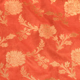 Peach Orange Banarasi Silk Saree With Gold Zari Floral Jaal Weave & Gold Tissue Pallu
