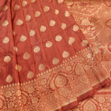 Rust Copper Zari Floral Butti Pure Silk Banarasi Saree With Heavy Woven Border