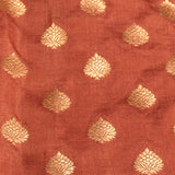 Rust Copper Zari Floral Butti Pure Silk Banarasi Saree With Heavy Woven Border