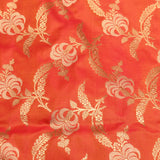 Tomato Red Gold Zari Floral Butti Pure Silk Banarasi Saree With Heavy Woven Border