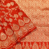 Red Gold Zari Floral Butti Pure Silk Banarasi Saree With Contrast Gold Pallu And Scallop Border