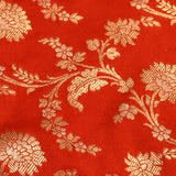 Red Gold Zari Floral Butti Pure Silk Banarasi Saree With Contrast Gold Pallu And Scallop Border