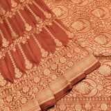 Rust Brown Copper Zari Floral Jaal Pure Silk Banarasi Saree With Heavy Woven Border