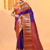 Purple With Gold Zari Border & Maroon Pallu Kanjivaram Silk Saree