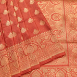 Dusty Rose Copper Zari Floral Butti Pure Silk Banarasi Saree With Heavy Woven Border