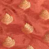 Dusty Rose Copper Zari Floral Butti Pure Silk Banarasi Saree With Heavy Woven Border