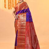 Purple With Gold Zari Border & Maroon Pallu Kanjivaram Silk Saree