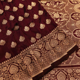 Deep Maroon Gold Zari Floral Butti Pure Silk Banarasi Saree With Heavy Woven Border