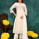 Off-White Tissue Silk Floral Embroidered Kurta Set