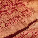 Deep Red Gold Zari Floral Jaal Pure Silk Banarasi Saree With Contrast Gold Pallu And Chevron Border